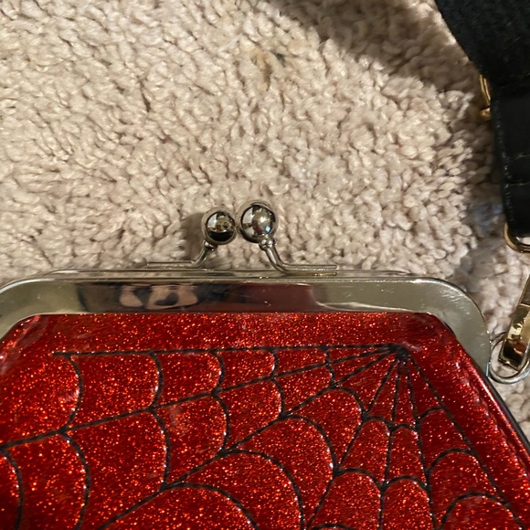 Sourpuss Red Coffin Shimmering Spiderweb Handbag No Inner Lining - Picture 5 of 6